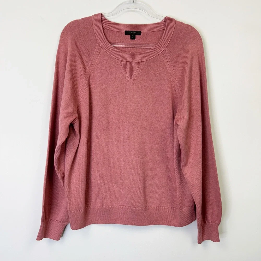 NEW J. Crew Womens Cotton Cashmere Pullover Sweatshirt Women's Large Pink Crew